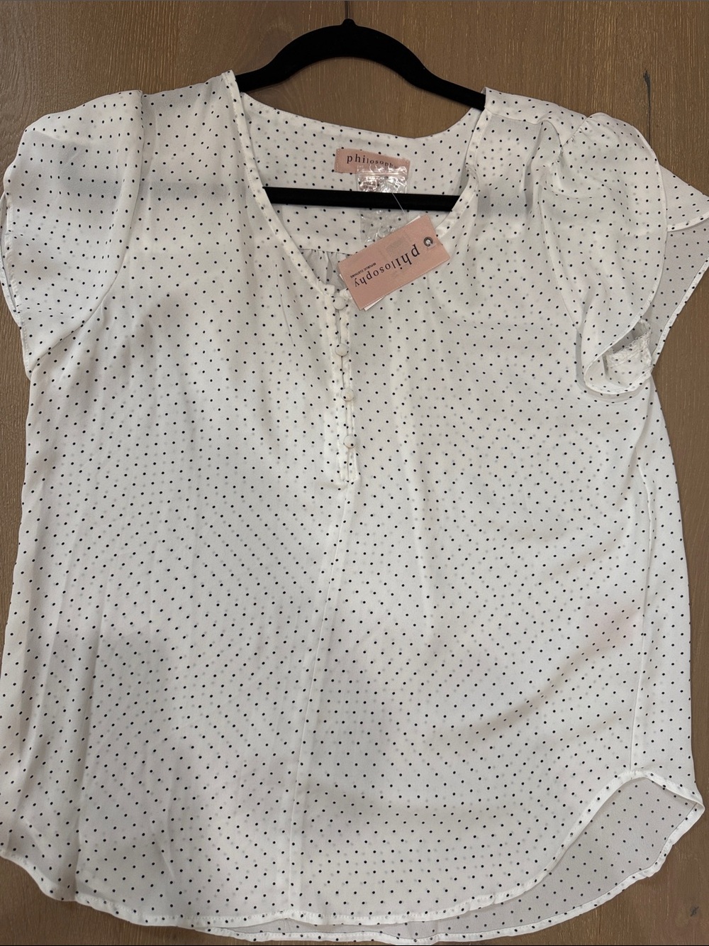 Philosophy White Blouse with Black Polka Dots